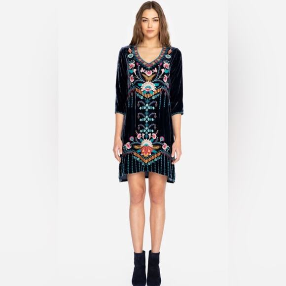 Johnny Was Delphine Velvet 3/4 Sleeve Drape Tunic Dress. - Picture 2 of 12